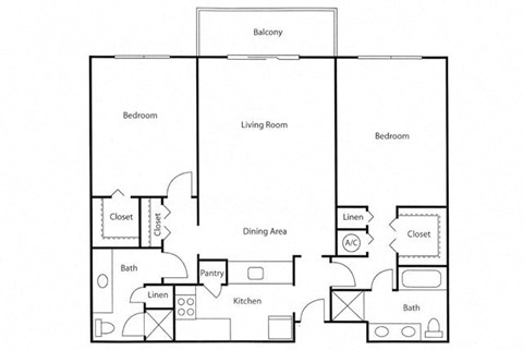 2 Bedroom Floorplan with 1219 square feet at Hampton Apartments in Clearwater, FL 33759